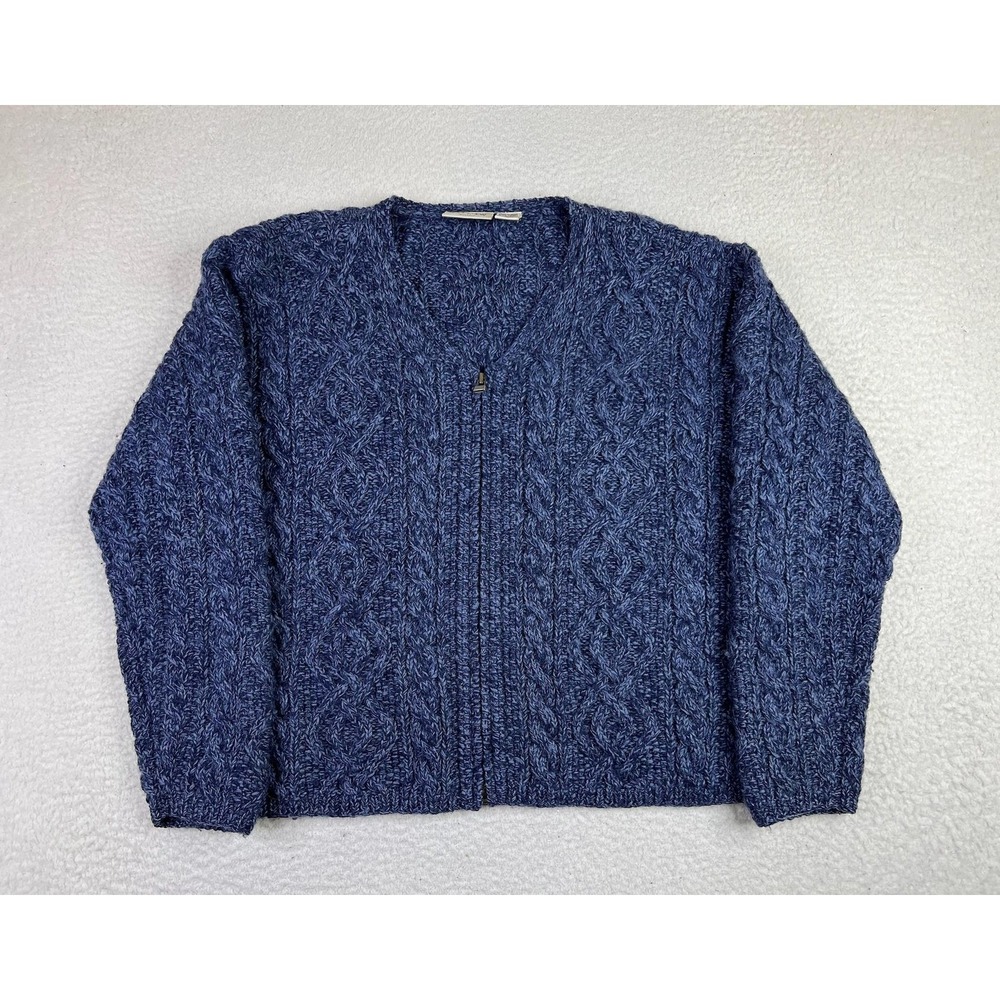 Preview International Blue Wool Cable Knit‎ Zip Cardigan Sweater Womens Medium P
